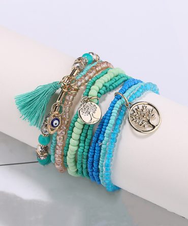 Tree Of Life Pendant Beaded Bracelet Boho Style Multilayer Stackable Beaded Bracelet Set Multicolor Hand Jewelry