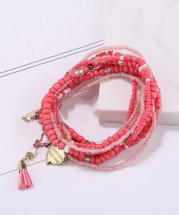 Heart Shape Pendant Bracelet Boho Style Multilayer Stackable Beaded Bracelet Set Multicolor Hand Jewelry