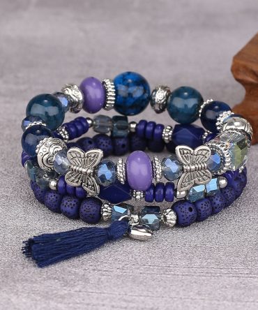 Tassel Butterfly Pendant Multilayer Bracelet Simple Multi-Circle Bead Bracelet Bohemian Bracelet