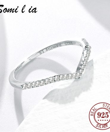 Somi l ia Romantic 925 Sterling Silver Water Drop Rings For Women Shiny 5A Clear Cubic Zirconia Simple Ring Wedding Fine Jewelry
