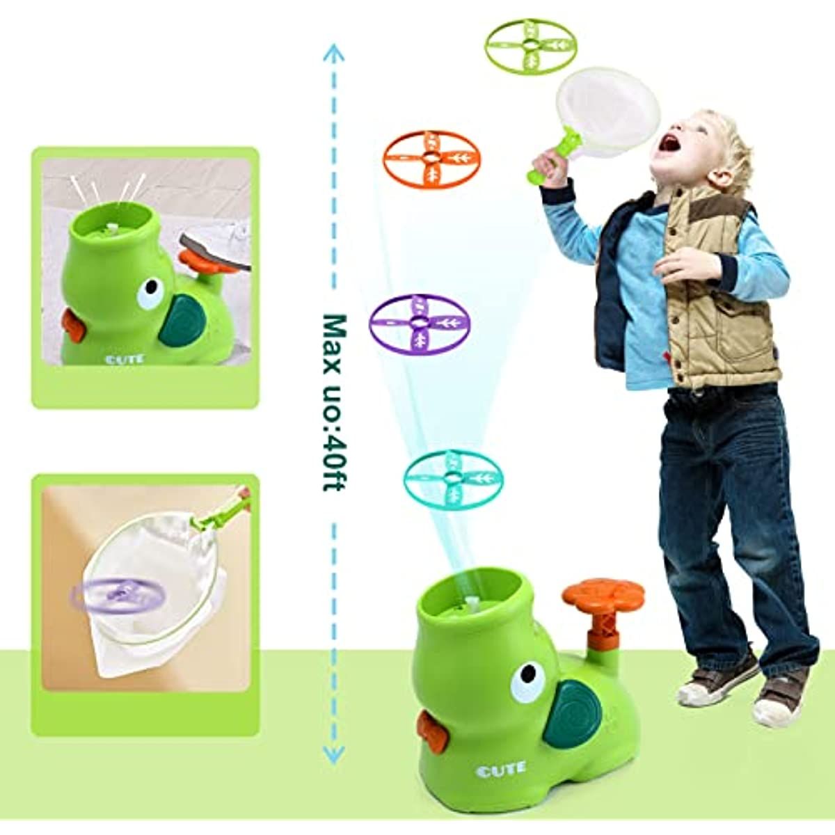 Outdoor Toys for Kids Ages 4-8: Elephant Butterfly Catching Game - Toddler Chasing Toy 3 4 5 6 7 Year Old Boys Girl Flying Spinner Toy Disc Rocket Launcher Kid Age 8-12 Gifts Fun Family Outside Games - Image 15