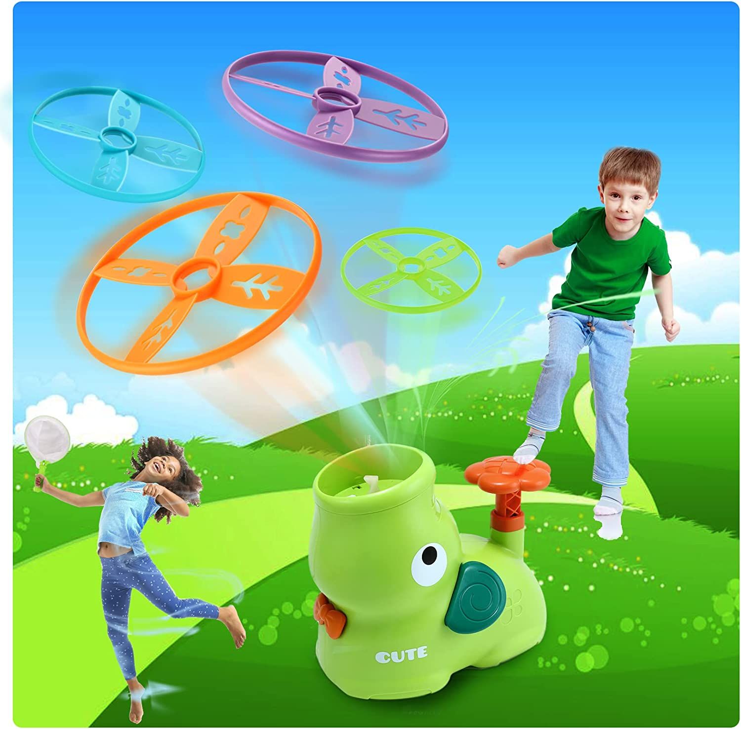 Outdoor Toys for Kids Ages 4-8: Elephant Butterfly Catching Game - Toddler Chasing Toy 3 4 5 6 7 Year Old Boys Girl Flying Spinner Toy Disc Rocket Launcher Kid Age 8-12 Gifts Fun Family Outside Games - Image 9