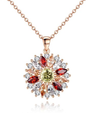 Elegant Temperament Colorful Zircon Flower Women's Pendant Necklace Mother's Day Jewelry