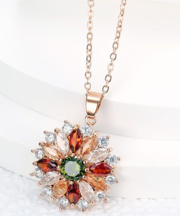 Elegant Temperament Colorful Zircon Flower Women's Pendant Necklace Mother's Day Jewelry