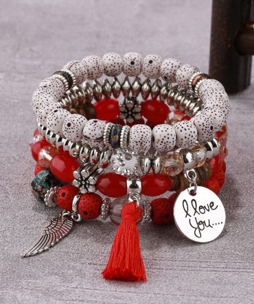 Polyamid Layered Bracelet Fringe Beaded I Love Charm Bracelet Bracelet Accessory Jewelry