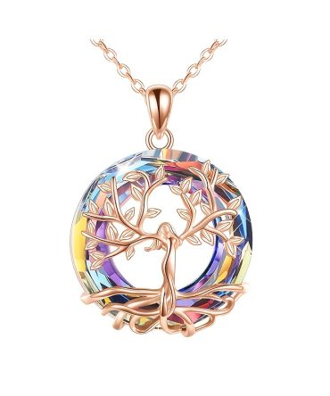 Tree Of Life Round Crystal Necklace Exquisite Luxury Wedding Pendant Necklace Fashion Elegant Ladies