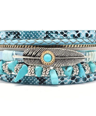 Multi-layer Bracelet Pu Leather Magnetic Buckle Bohemian Wrap Bracelet Vintage Style Hand Jewelry Snakeskin Pattern