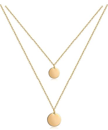 Layered Choker Necklace; Handmade 14K Gold Plated Y Pendant Necklace Multilayer Bar Disc Necklace Adjustable Layering Choker Necklaces for Women