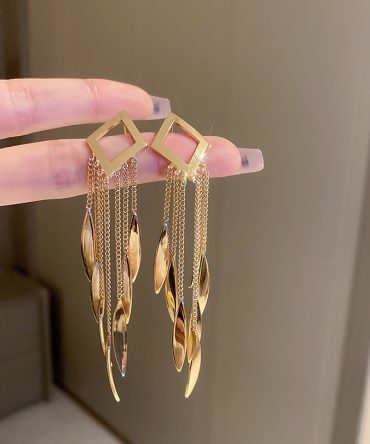 Rhombus Tassel Drop Earrings 18K Gold Plated Ear Jewelry For Women Girls