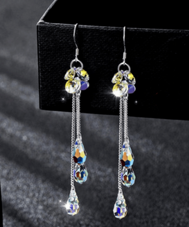 Elegant Long Teardrop Zircon Dangle Earrings 925 Silver Plated Anniversary Valentine's Day Holiday Gift For Women Girls 1Pair