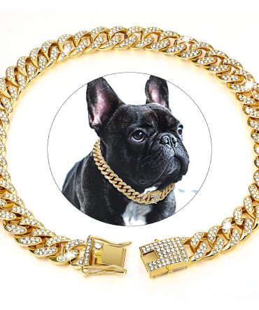Dog Chain Crystal Artificial Diamondoid Dog Collar Walking Metal Chain Collar With Secure Buckle