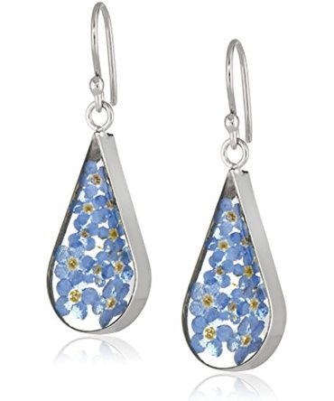 Amazon Collection Sterling Silver Pressed Flower Teardrop Earrings