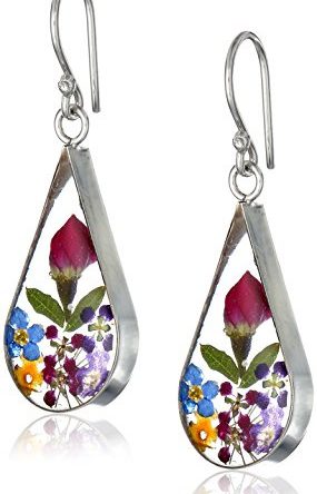 Amazon Collection Sterling Silver Pressed Flower Teardrop Earrings