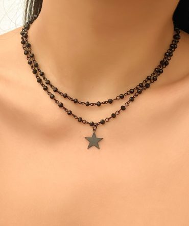 Rock Your Style with 2 Pieces of Beaded Chain Necklaces Featuring Cross Pendant - Adjustable Punk Clavicle Chain Set for Mix and Match