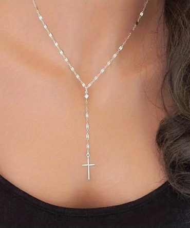 Stylish Y-Shaped Cross Pendant Necklace 18K Gold Plated Jewelry For Women
