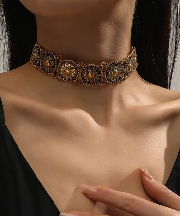 Personality Boho Golden Choker Necklace Women's 22K Gold Plated Neck Decoration
