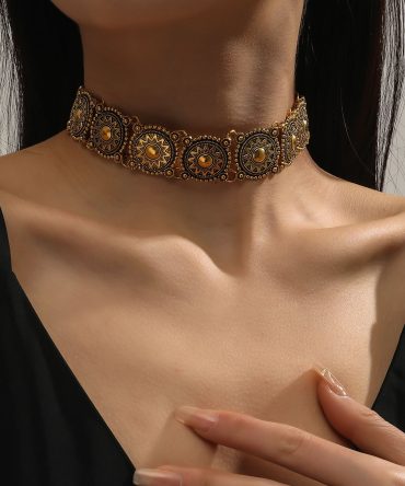 Personality Boho Golden Choker Necklace Women's 22K Gold Plated Neck Decoration