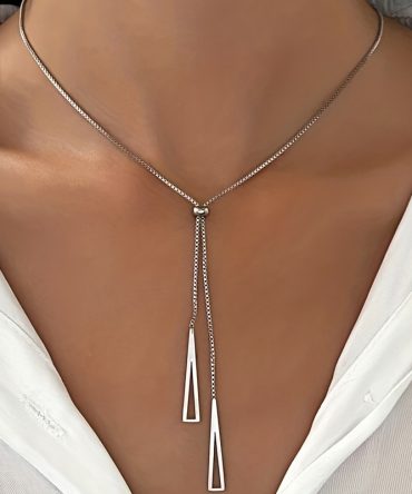 Geometric Charm Y-Shaped Long Necklace Alloy Long Chain Neck Jewelry For Women Girls