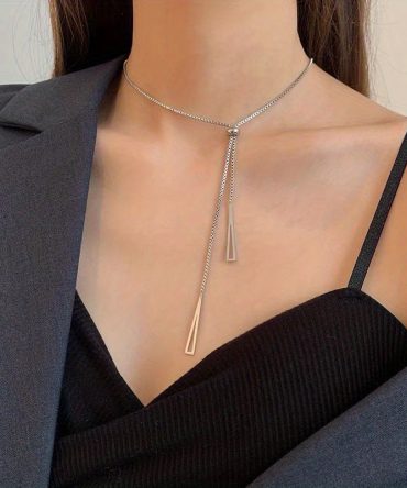 Geometric Charm Y-Shaped Long Necklace Alloy Long Chain Neck Jewelry For Women Girls