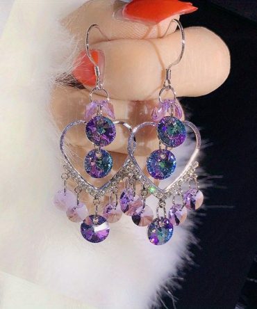 1 Pair Luxury Hook Dangle Earrings Love Heart Dangle Earrings Bridal Wedding Party Jewelry Gifts For Women Mom Wife Daughter Girlfriend