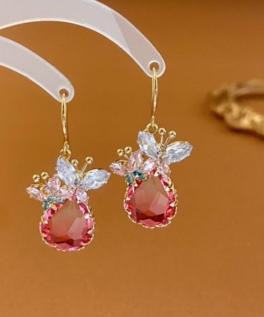 1 Pair Of Zircon Butterfly Drop Dangle Earrings Jewelry
