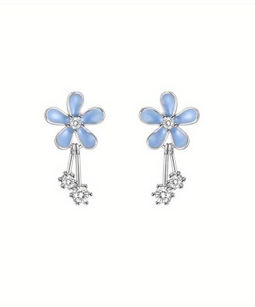Blue Daily Design With Sparkling Zircon Pendant Dangle Earrings Elegant Cute Style Trendy Gift For Women Girls