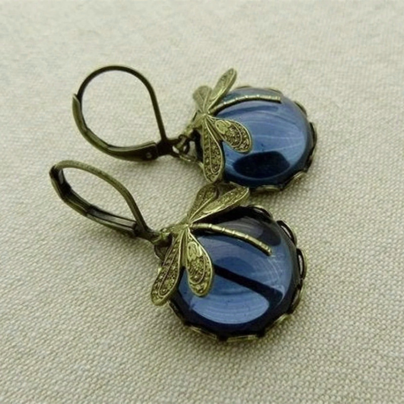 Fashion Jewelry Women's Earrings Hanging Vintage Dragonfly Pendant Earring Boho Chakra Blue Moonstone Drop Earrings For Women Wedding Charm Ethnic Jewellery - Image 5