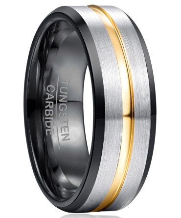 Men's Gold Channel Steel Color Frosted Tungsten Steel Ring