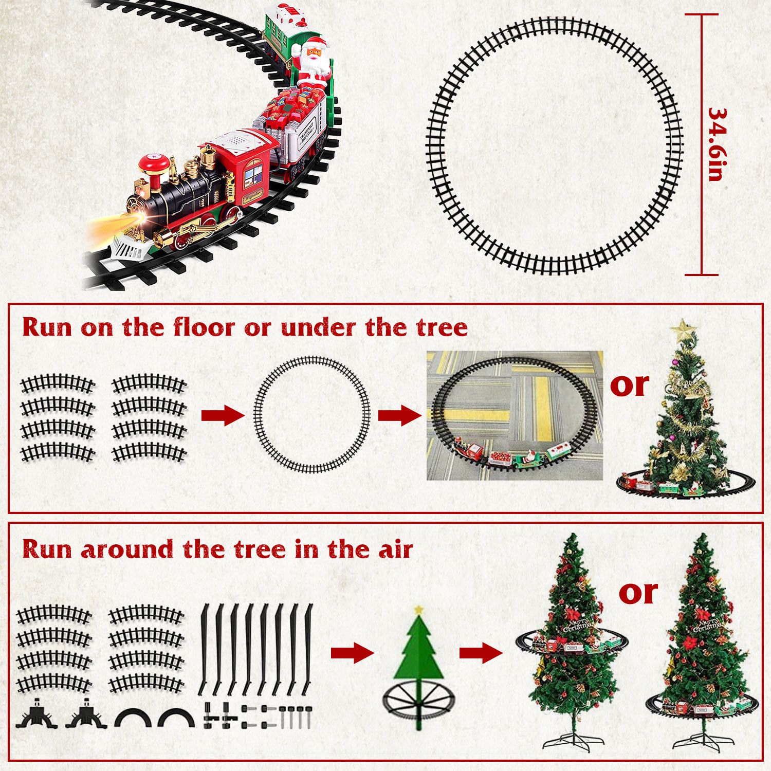 Electric Train Set Kid Toy Xmas Steam Train Kit Tree Surround Track Battery Operated - Image 4