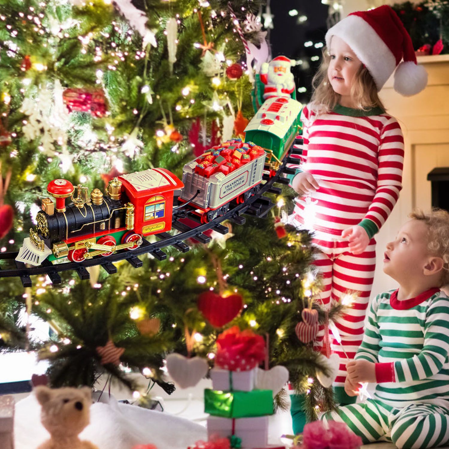Electric Train Set Kid Toy Xmas Steam Train Kit Tree Surround Track Battery Operated - Image 6