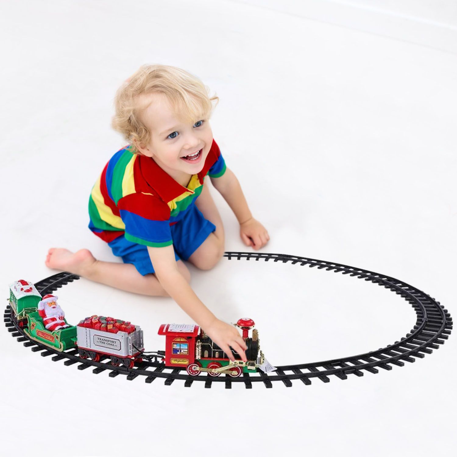 Electric Train Set Kid Toy Xmas Steam Train Kit Tree Surround Track Battery Operated - Image 7
