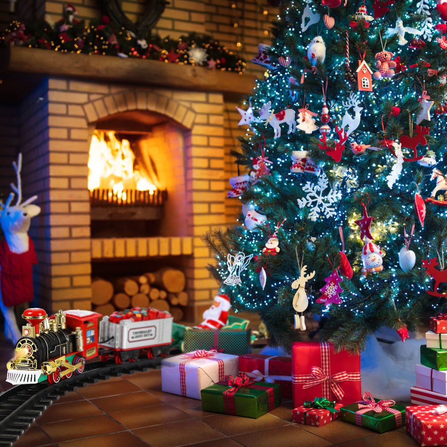 Electric Train Set Kid Toy Xmas Steam Train Kit Tree Surround Track Battery Operated - Image 8