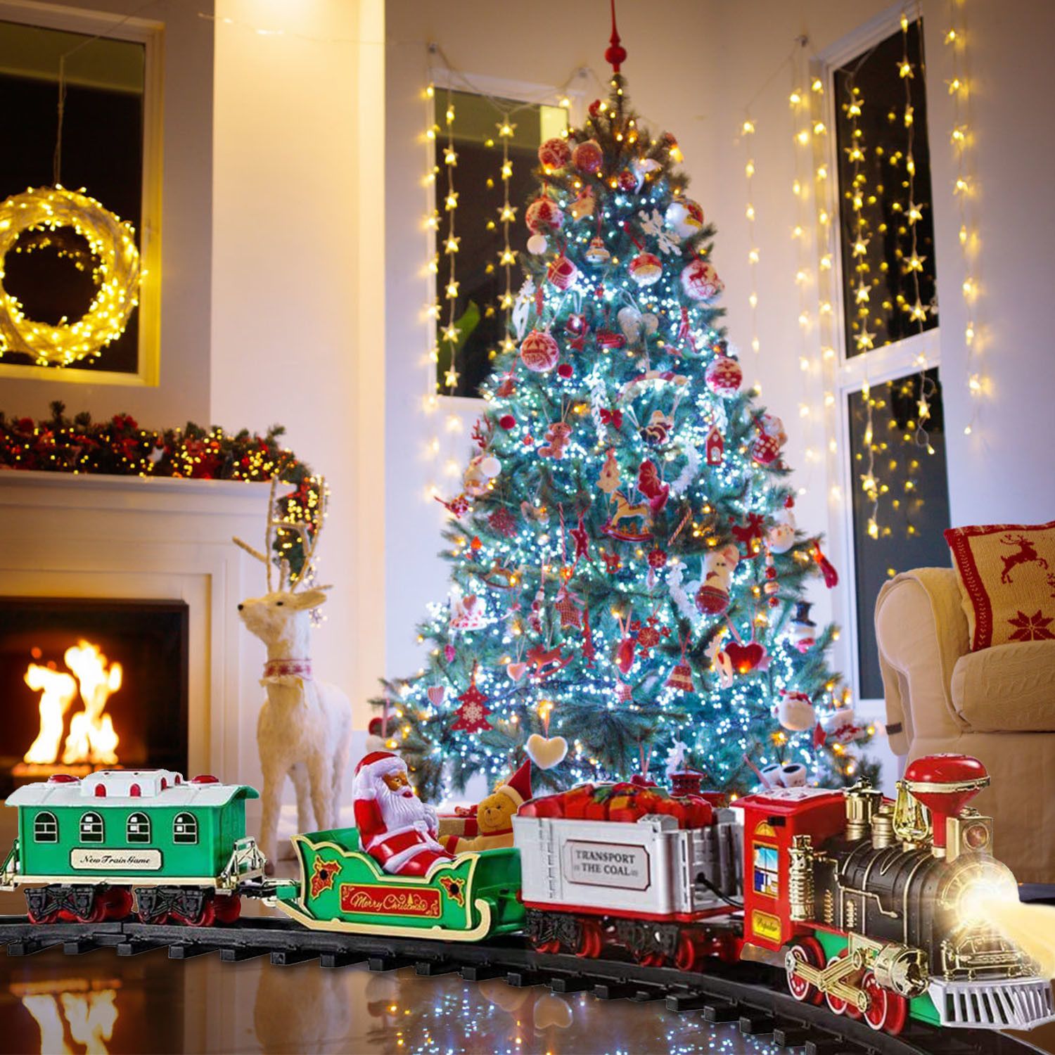 Electric Train Set Kid Toy Xmas Steam Train Kit Tree Surround Track Battery Operated - Image 9