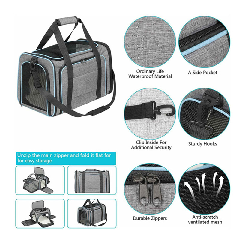 Outdoor dog portable handbag; 4 Sides Expandable Cat Carrier Bag with Removable Fleece Pad; Dog Carrier for Cats; Puppy and Small Dogs - Image 59