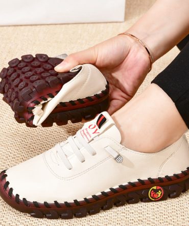 2022 New Spring Casual Women Shoes Platform Loafers 2022 Lace Up Leather Flats Slip-On Mom Shoe Mujer Zapatos Chaussure Femme