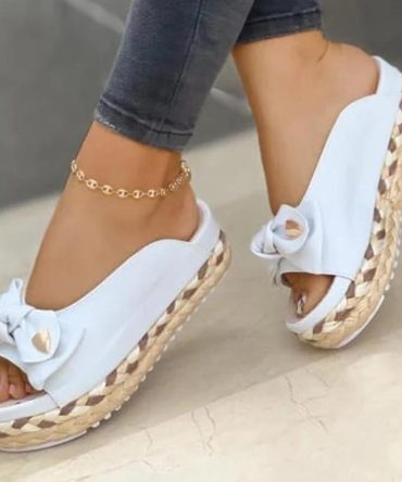 New Women Slippers Casual Solid Color Bowknot Platform Flat Shoes Fashion Braided Straps Outdoor Walking Sandals Zapatilla Mujer