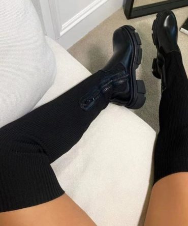 Women's Over The Knee Boots 2022 Knitted Autumn Fashion Female Platform Boot Splicing Ladies Sock Shoes Woman Long Boots