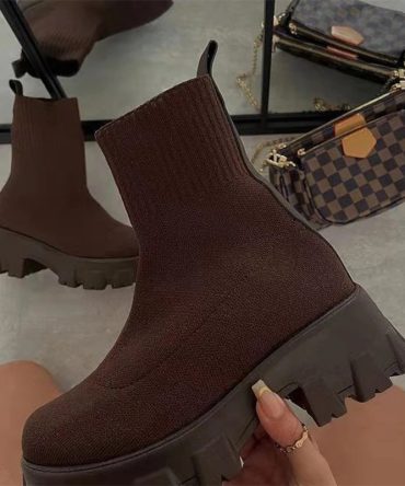 Women Boots Slip On Western Ankle Boots Platform Knitted Ladies Autumn Socks Boots for Women Fashion Female Booties 2021