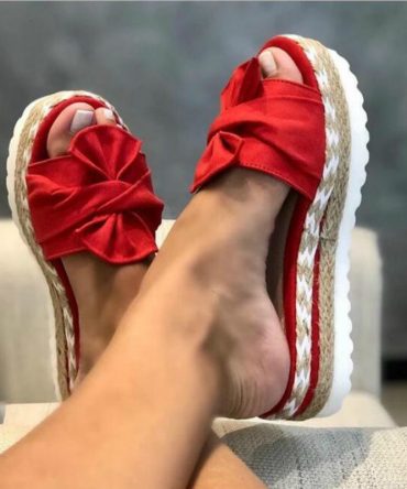 Women Slippers Summer 2020 Platform Wedges Mid Heels Bow Tie Peep Toe Fashion Slides Beach Outdoor Ladies Shoes Zapatos De Mujer