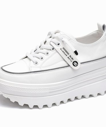 Fujin 5.5cm Genuine Leather Platform Wedge Shoes Chunky Sneaker White Casual Shoes Comfortable Breathable Spring Autumn Shoes