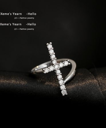 New Goth Zircon Silver Color Cross Shape Open Rings For Womans Korean Fashion Jewelry Wedding Party Girl's Unusual Sexy Ring Set