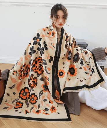 Literary Print Warm Scarf Female Korean Version Double-sided Imitation Cashmere Student Scarf Shawl