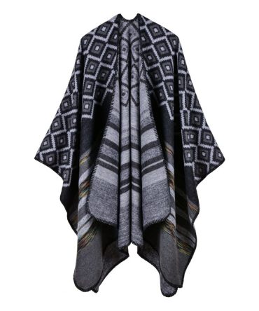 Diamond-shaped Color Strip Shawl High-end Women's Double-sided Wear Outing Travel Cloak