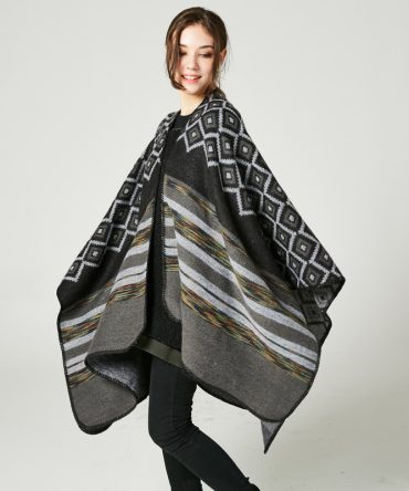 Diamond-shaped Color Strip Shawl High-end Women's Double-sided Wear Outing Travel Cloak