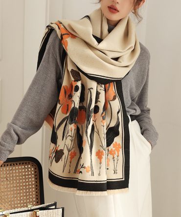 Fringe Print Imitation Cashmere Scarf 2022 Retro Thermal Shawl Mid-length Scarf