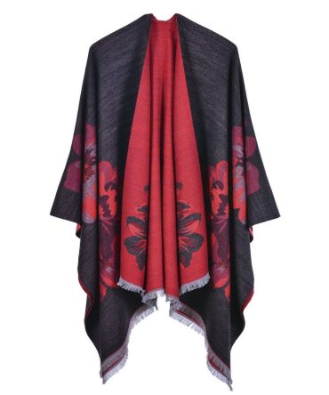 Ladies Double Sided Shawl Shawl Jacquard Split Thickened Warm Split Shawl Cape