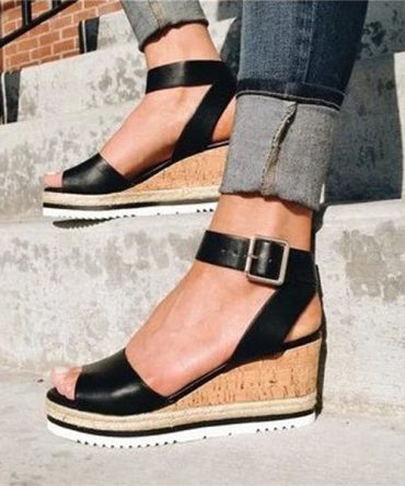 Retro Womens Fashion Open Toe Ankle Platform Wedges Shoes Ladies Roman Sandals Buty Damskie Wedges Shoes Mujer 2022 erf45