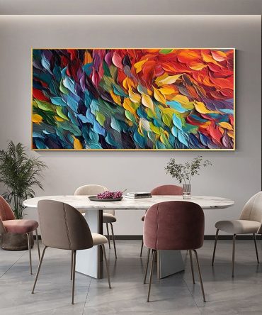 Handmade Oil Painting Original Colorful Feathers Oil Painting On Canvas Large Wall Art Abstract Colorful Painting Custom Painting Living room Home Wall Decorative Painting