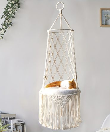1pc Hand-Woven Cat Nest Hammock Basket - Comfortable and Stylish Wall Hanging Pet Bed for Small Dogs and Cats