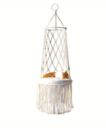 1pc Hand-Woven Cat Nest Hammock Basket - Comfortable and Stylish Wall Hanging Pet Bed for Small Dogs and Cats